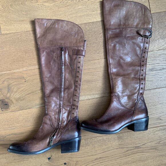 Vince Camuto Bollo Distressed Leather Studded Riding Boots Brown Size 8B/38 - Picture 7 of 16
